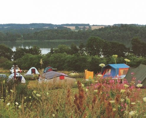 campsite with a view of the lake